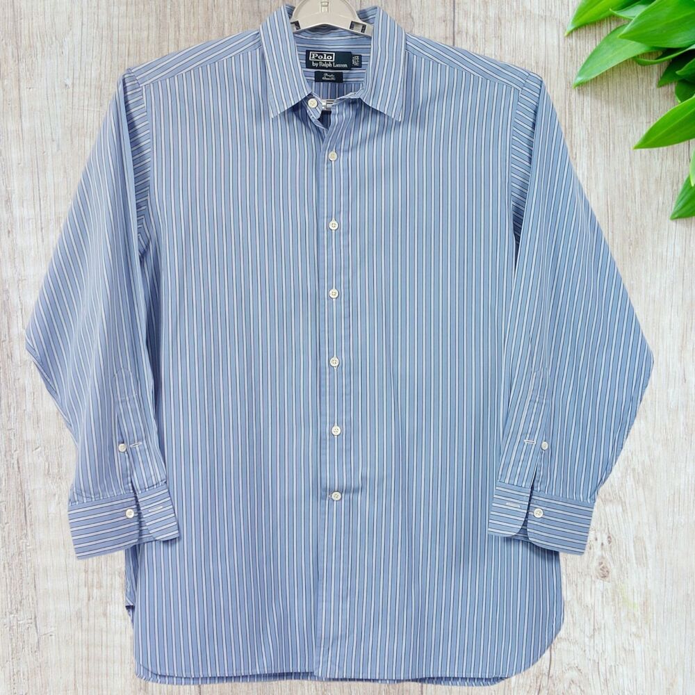 Polo by Ralph Lauren Shirt Mens Sz 17 1/2-34 Blu/Wht Stripe Douglas Classic Fit